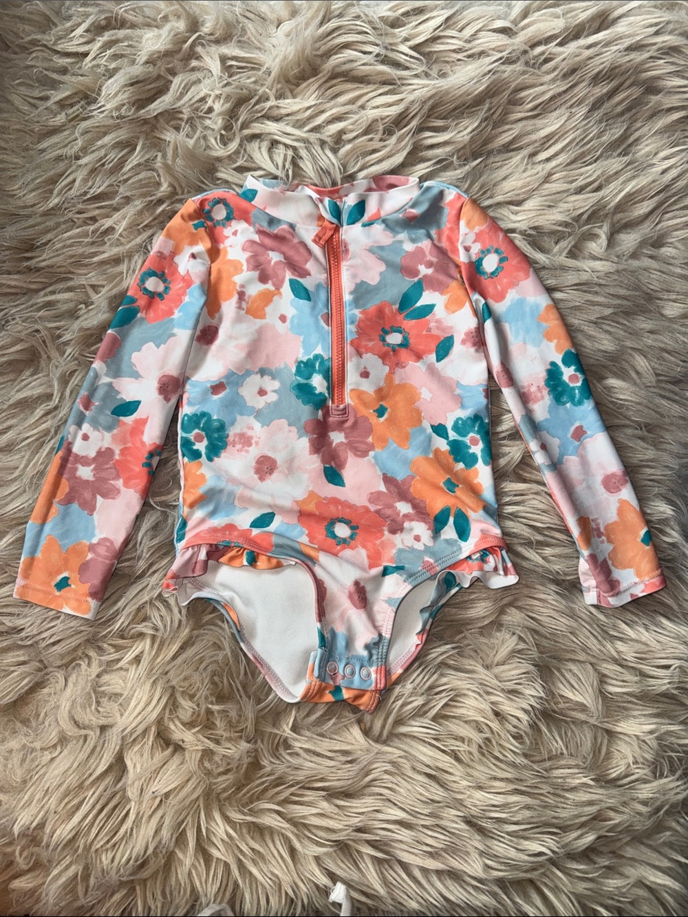 Carter's Long-Sleeve Floral One-Piece Swimsuit - Pink, Coral & Teal